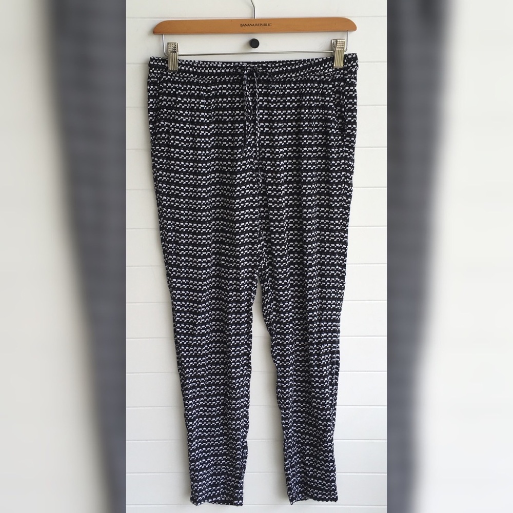 Max Studio Comfy Drawstring High Waist Abstract Horizontal Stripe Trouser Pants